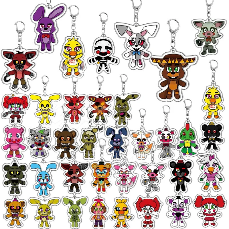 Anime Game Midnight Keychains Horror Game Foxy Chica Double Sided Cartoon Pendants Key Chains Collection Accessories Gifts