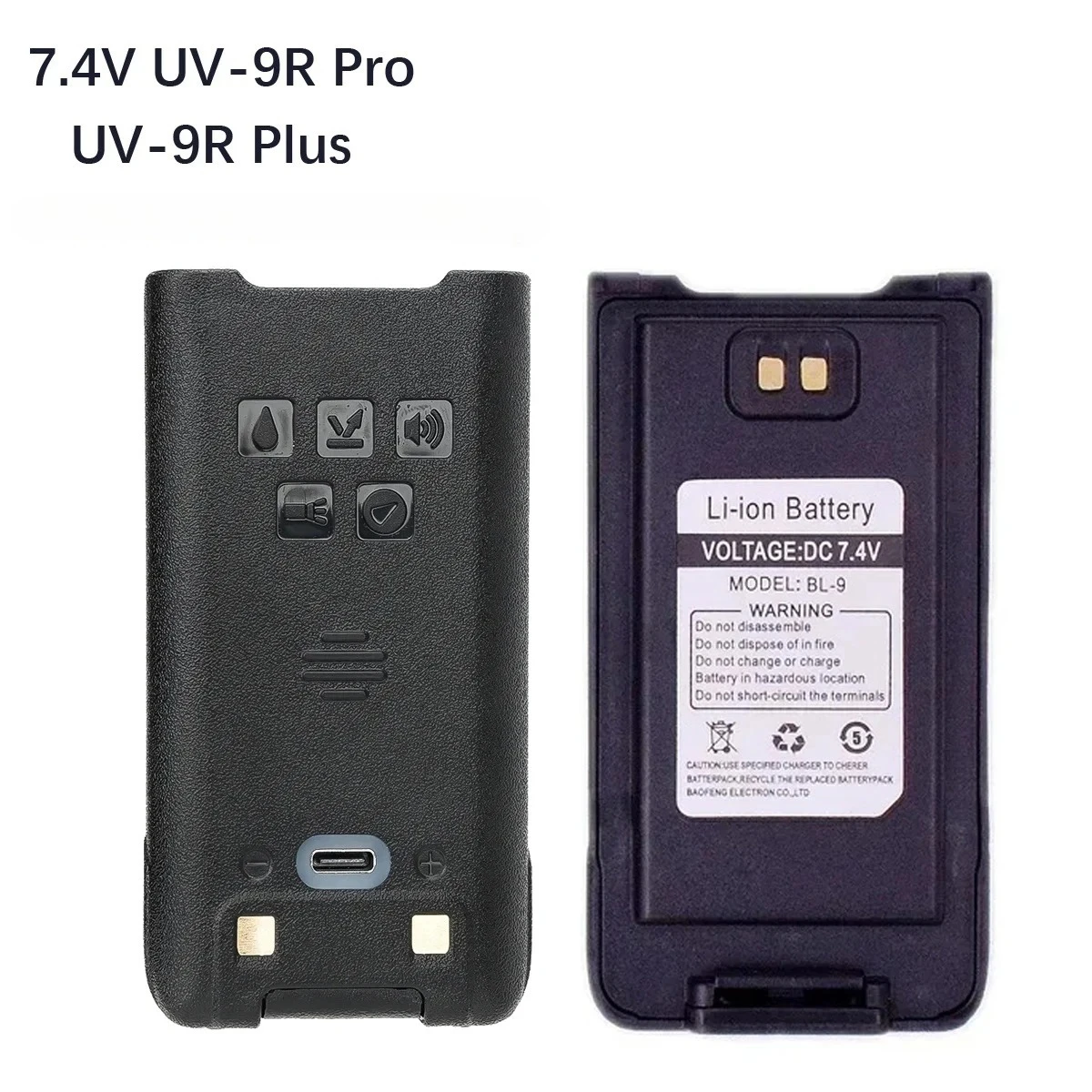 7.4V UV-9R Pro Li-ion Battery Compatible with Baofeng Walkie BL-9 IP68 Waterproof Support Type-C Charge for UV-9R Plus UV-XR