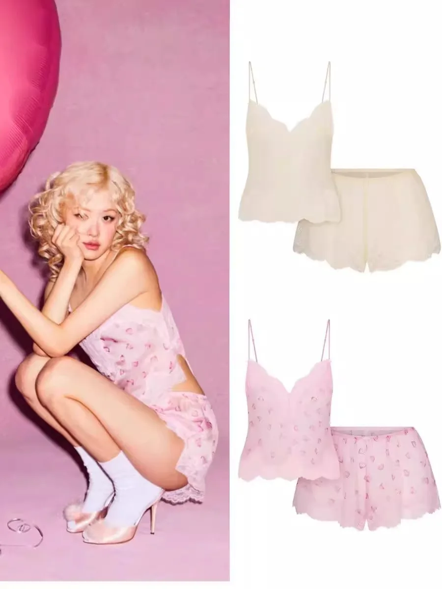 

Комплект одежды Kardaian Vntine's Day Series: топ и брюки, цвет Pure Desire Pink, для милых девушек, с V-образным вырезом и стрингами.