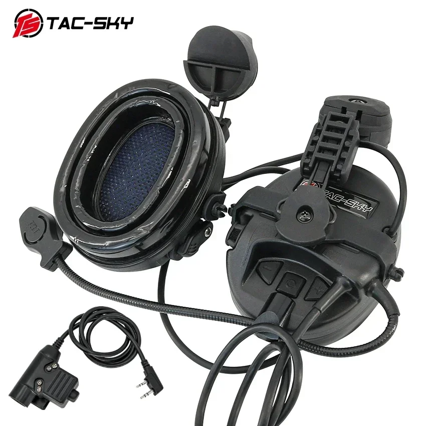 

TS TAC-SKY ARC Rail Mount, Silicone Earmuffs, Electronic Outdoor Noise Canceling Ear Protection Tactical Headset + 2-pin U94 PTT