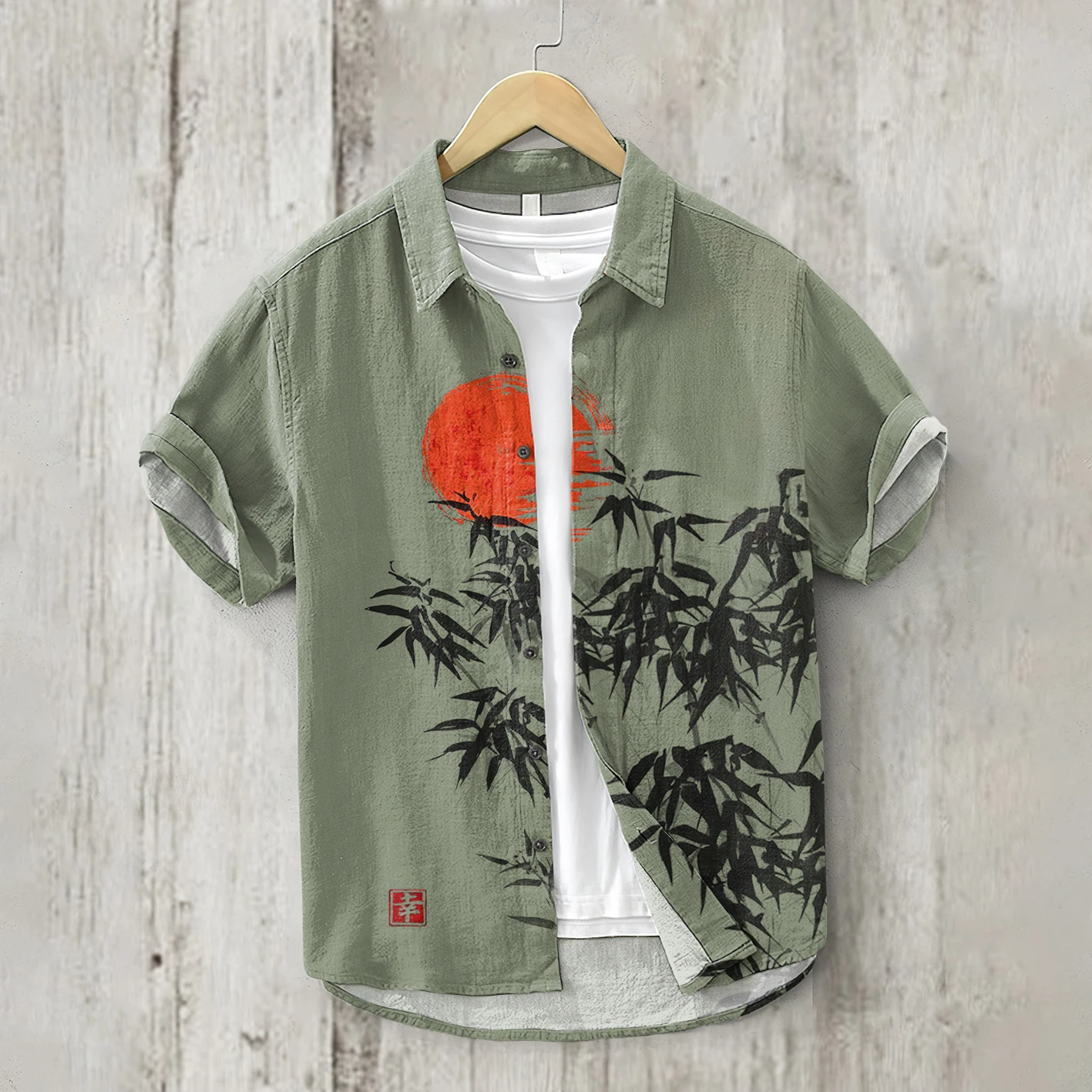 

Men's shirt, small fish eating big fish, fashionable and casual, slim fit, Hawaiian men