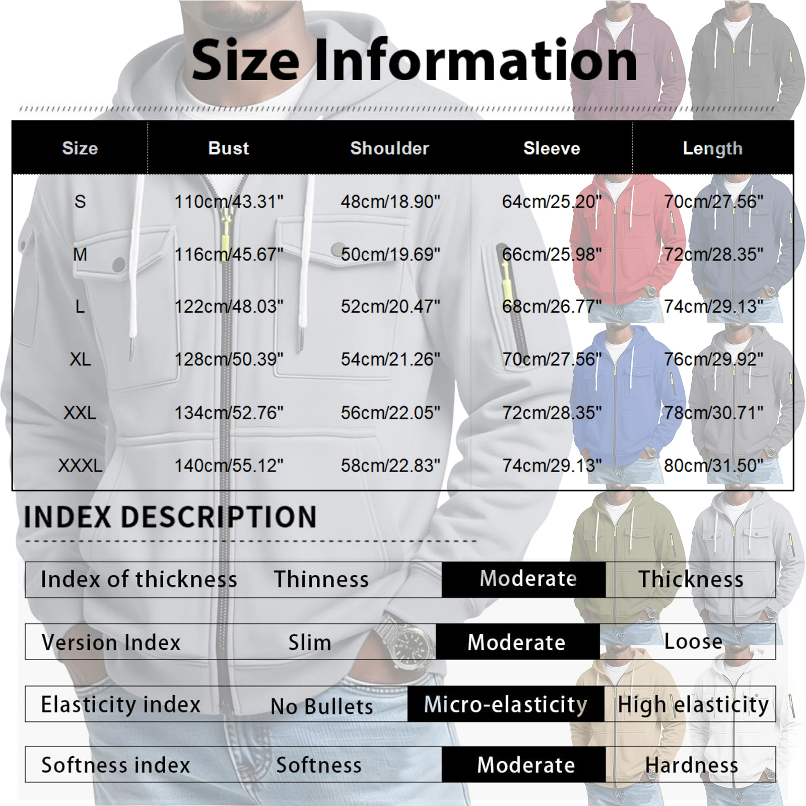 Men's Casual Sports Jackets Fashion Multi-Pocket Zip Hoodie Coats Outdoor Cargo Jackets for Sports and Daily Wear view 6