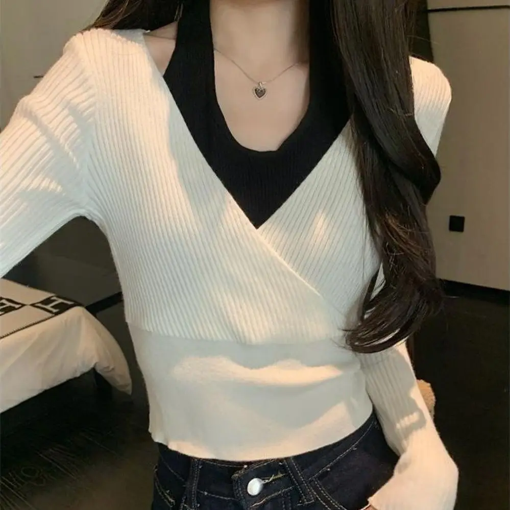 

Women's Knitted Sweater Inner Wear Base Layer Top Color Blo Design Casual Sle Autumn Spring Winter Korean Fit Knitwear