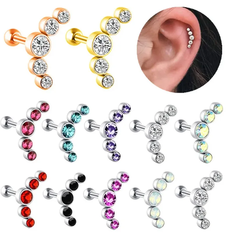 1PCS Crystal Cartilage Piercing Helix Earring Stud Barbell Stainless Steel Tragus Stud Earrings Cluster Daith Jewelry For Women