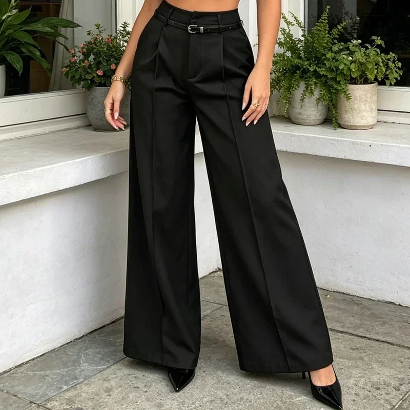 Aliexpress Women's Trousers High Waist Solid Color Office Wear Casual Loose Business Women's Suit Pants Fashion New Women's Wide Leg Pants - Aliexpress Deal