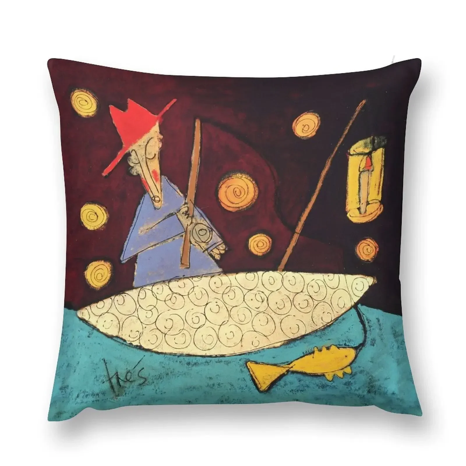 Night Fisherman at Midnight Throw Pillow Pillows Aesthetic Luxury Cushion Cover pillow