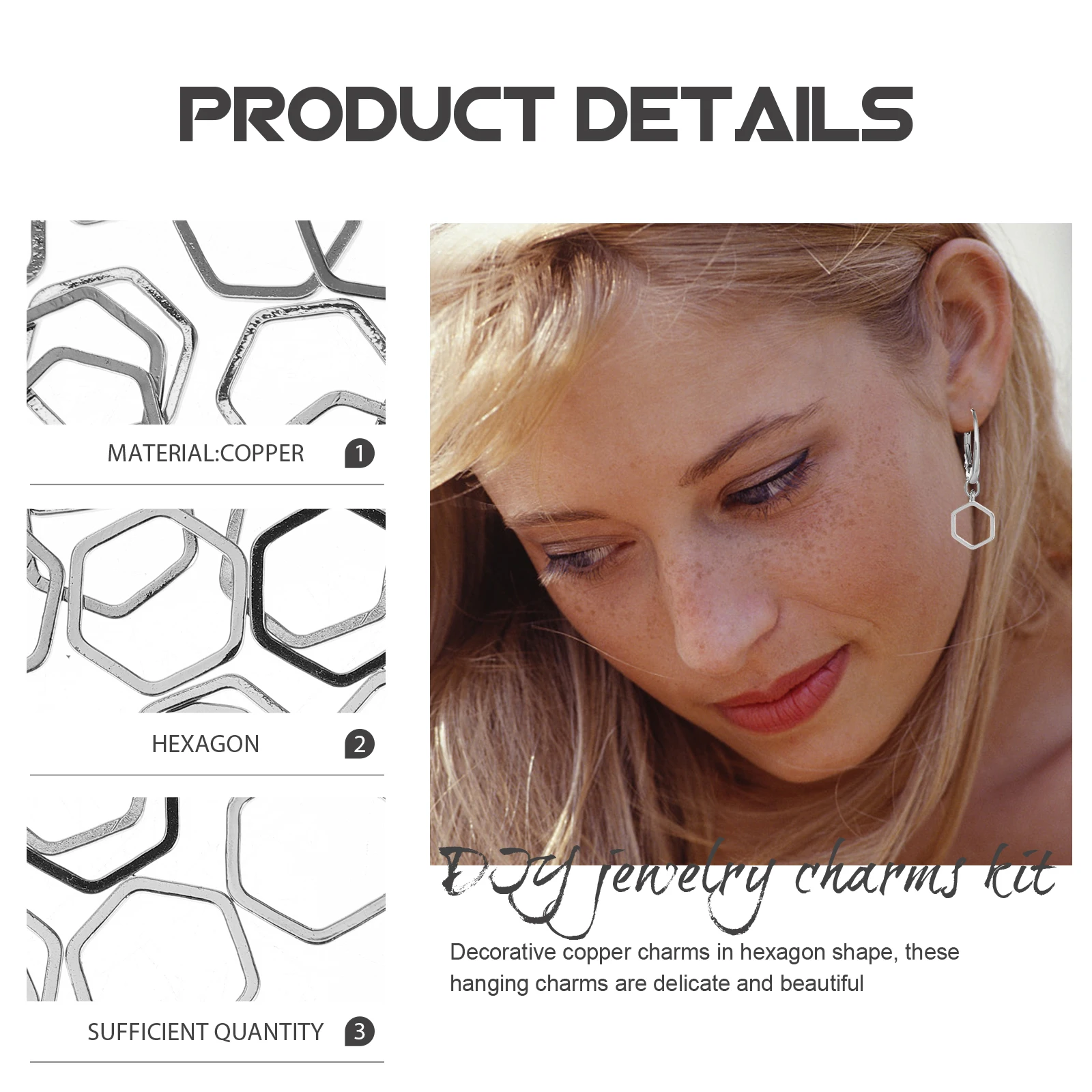 

50 Pcs Hexagonal Earring Pendant Jewellery Making Charms for Jewelry Accessories Girls Bead Supplies Copper Durable Pendants