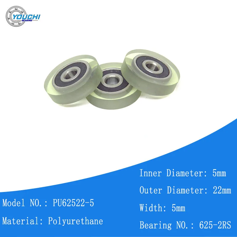 

5 шт., 5 мм, диаметр отверстия 22 мм, ролик с полиуретановым покрытием с 625 подшипниками, флейта 5x22x5, полиуретановое подшипниковое колесо 5*22*5