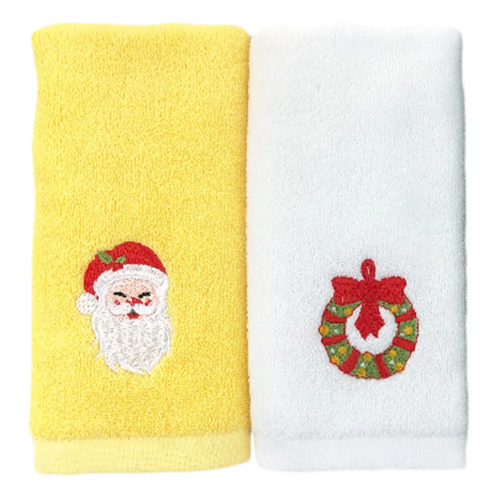 

2 Pcs Christmas Towel Embroidery Xmas Dishcloth Creative Face Cartoon