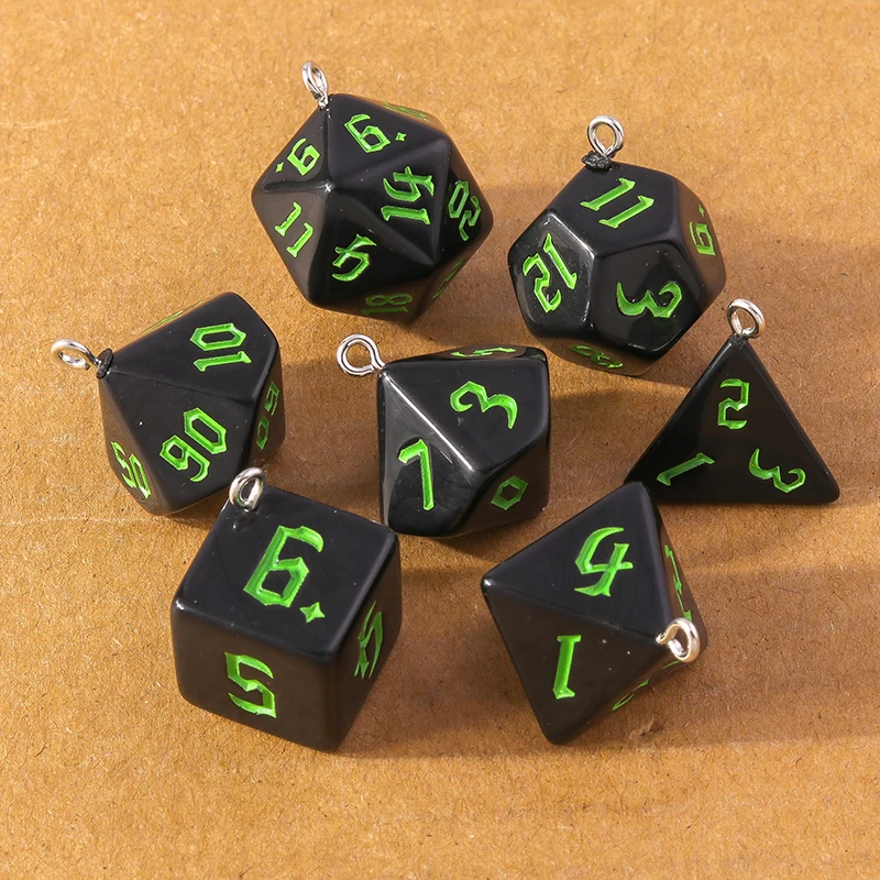 7pcs Pretty Multi-faceted Digital Geometric Dice Charms Pendants for DIY Earrings Necklace Jewelry Making Accessories Supplies