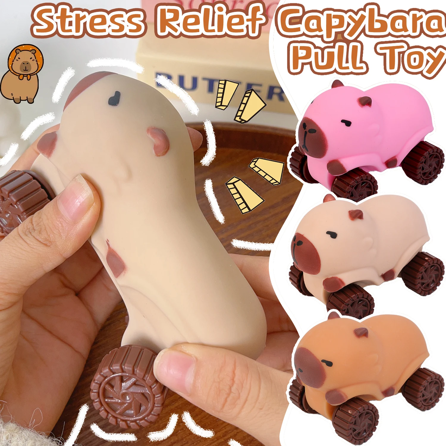 Children's Creative Decompression Stretch Scooter Toy Cartoon Capybara Extrusion Lala Le Novelty Capybara Wagon Deformation Toys