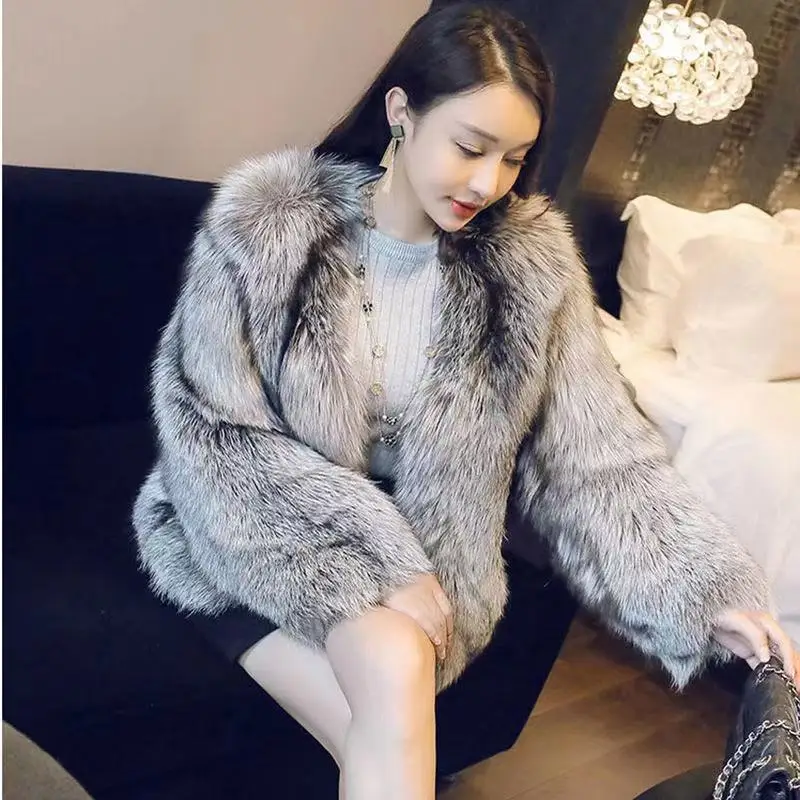 2023 neue Frauen kurze Kunst pelz Mantel Mode Temperament Social ite Imitation Fuchs Pelz Outwear Winter verdicken Thermal Slim Outcoat