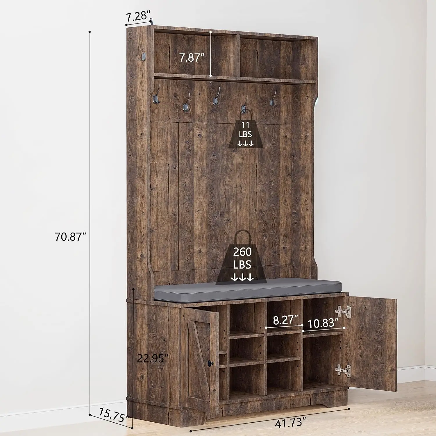 Entryway Hall Tree with Coat Rack and Shoe Bench with Storage, Customized