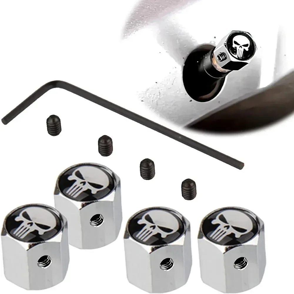 4Pcs/Set Skull Car Wheel Tire Valve Stem Caps, Waterproof, Airtight Dust Proof Covers Car Styling Decor Auto Accessories