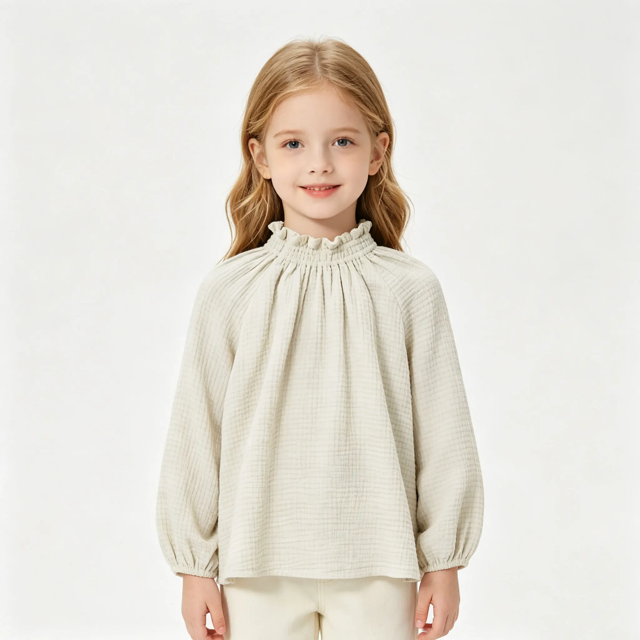 Girls Blouse Summer Spring Children Shirts Fungus Edge Pullover for Kids Long-sleeved Children Tops Double-layer GauzeT-shirt