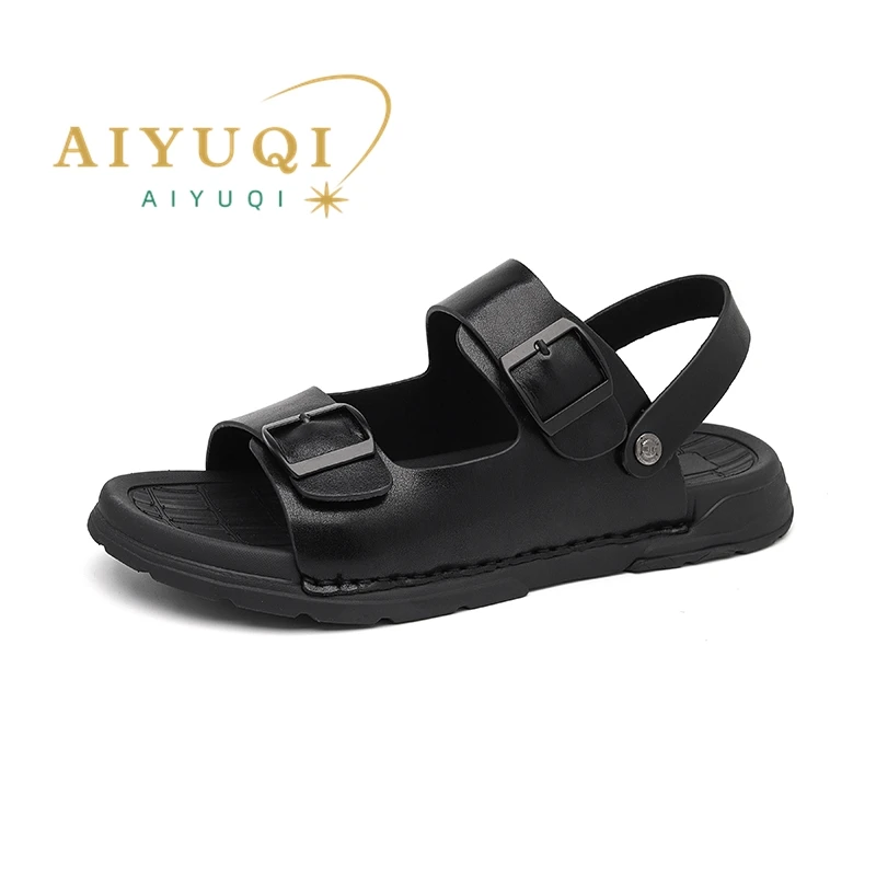 AIYUQI Sandals Men Outwear 2023 Summer New Genuine Leather Men's Sandals Driving Dual-use Beach Shoes Men