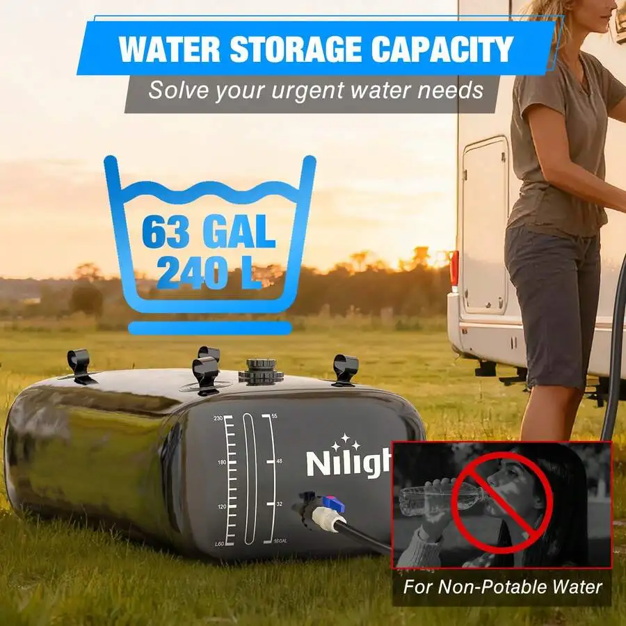 

Nilight 240L Water Storage Bladder RV Potable Water Bladder Tank Camping Foldable Collapsible Water Storage Containers For Truck
