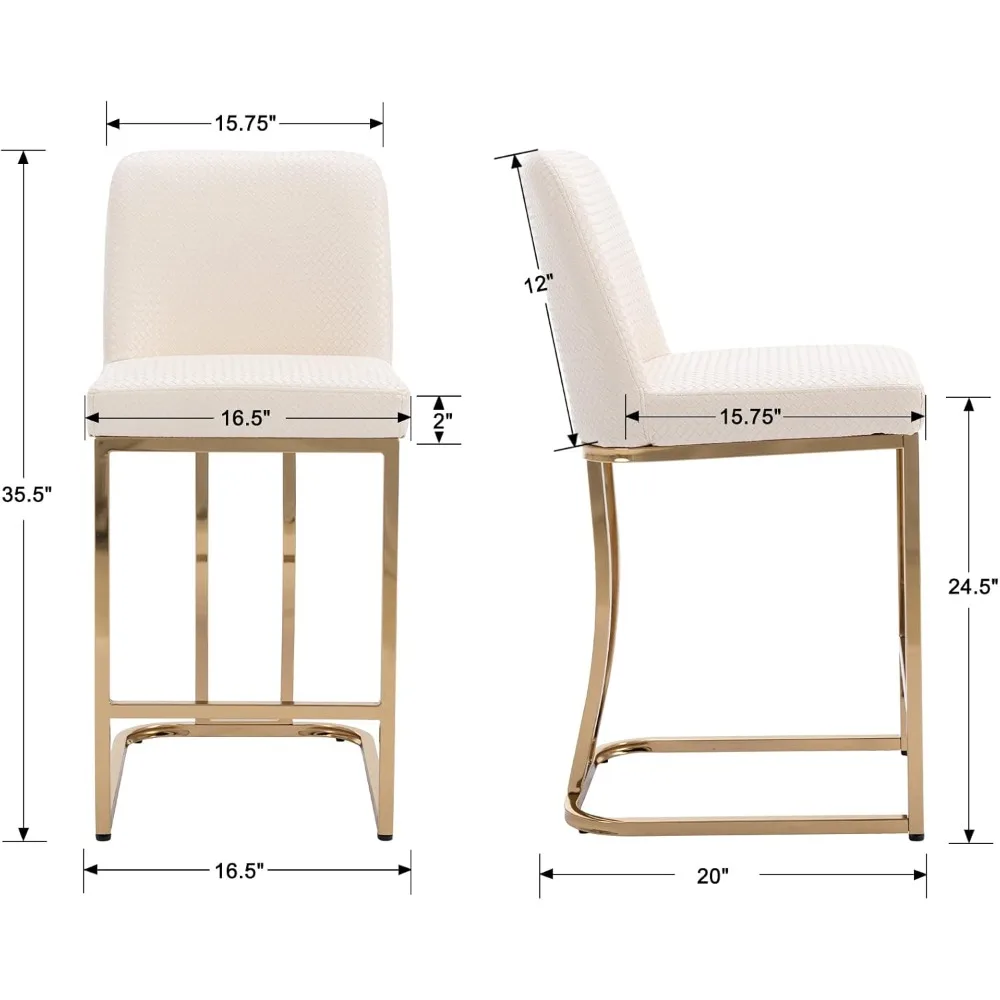 Mid-Century-Tabouret de Comptoir Moderne en Or, avec Dossier, 24 Pouces, en Cuir, pour îlot de Cuisine