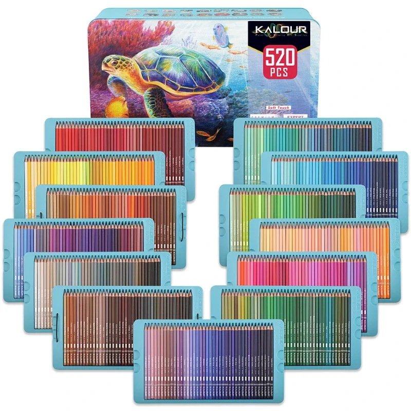 KALOUR Pro Colored Pencils,Set of 520 Colors,Artists Soft Core with Vibrant Color,Ideal for Drawing Sketching Shading,Coloring