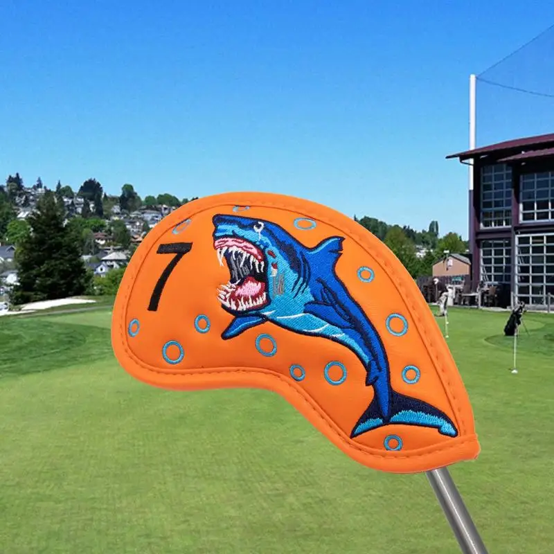 Golf Iron Covers Set Of 9 Embroidered Shark Golf Club Head Cover Golf Club Covers Set Wear-Resistant Protective Headcover Golf