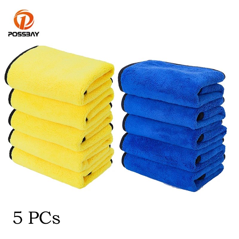 

5Pcs 30x30CM Car Wash Towel Yellow/Blue 500GSM Microfiber Home Cleaning Cloth Hemming Care Cloth Detailing Soft Wash Towel