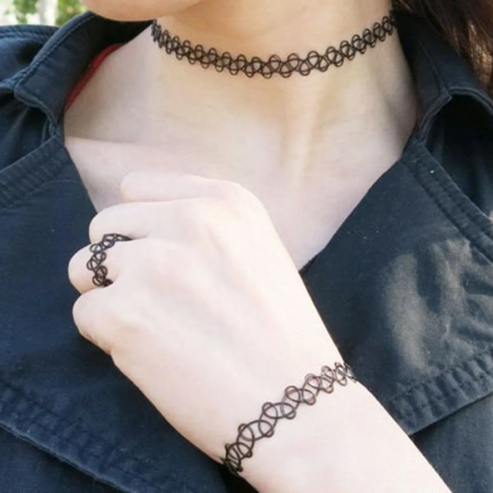 Tattoo Necklace 90s Vintage Retro Elastic Gothic Jewelry Hollow Women Jewelry Necklace Stretching Summer Style Necklace Anklet