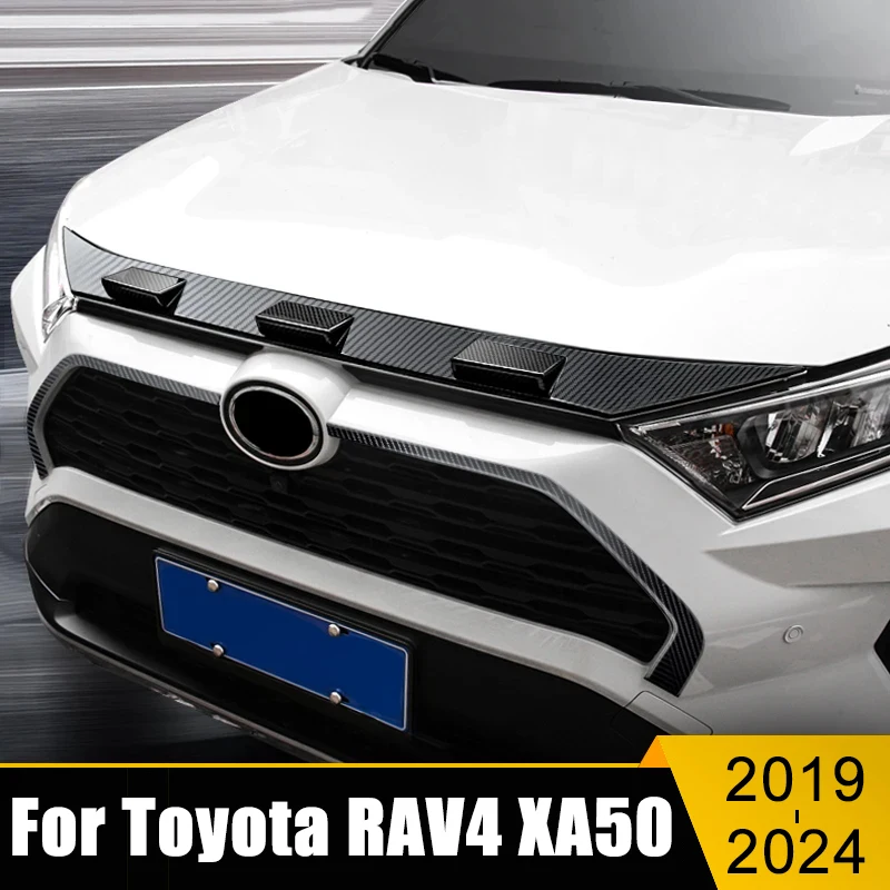 For Toyota RAV4 XA50 Hybrid 2019 2020 2021 2022 2023 2024 RAV 4 ABS Car Front Hood Engine Grille Strip Cover Trim Sticker