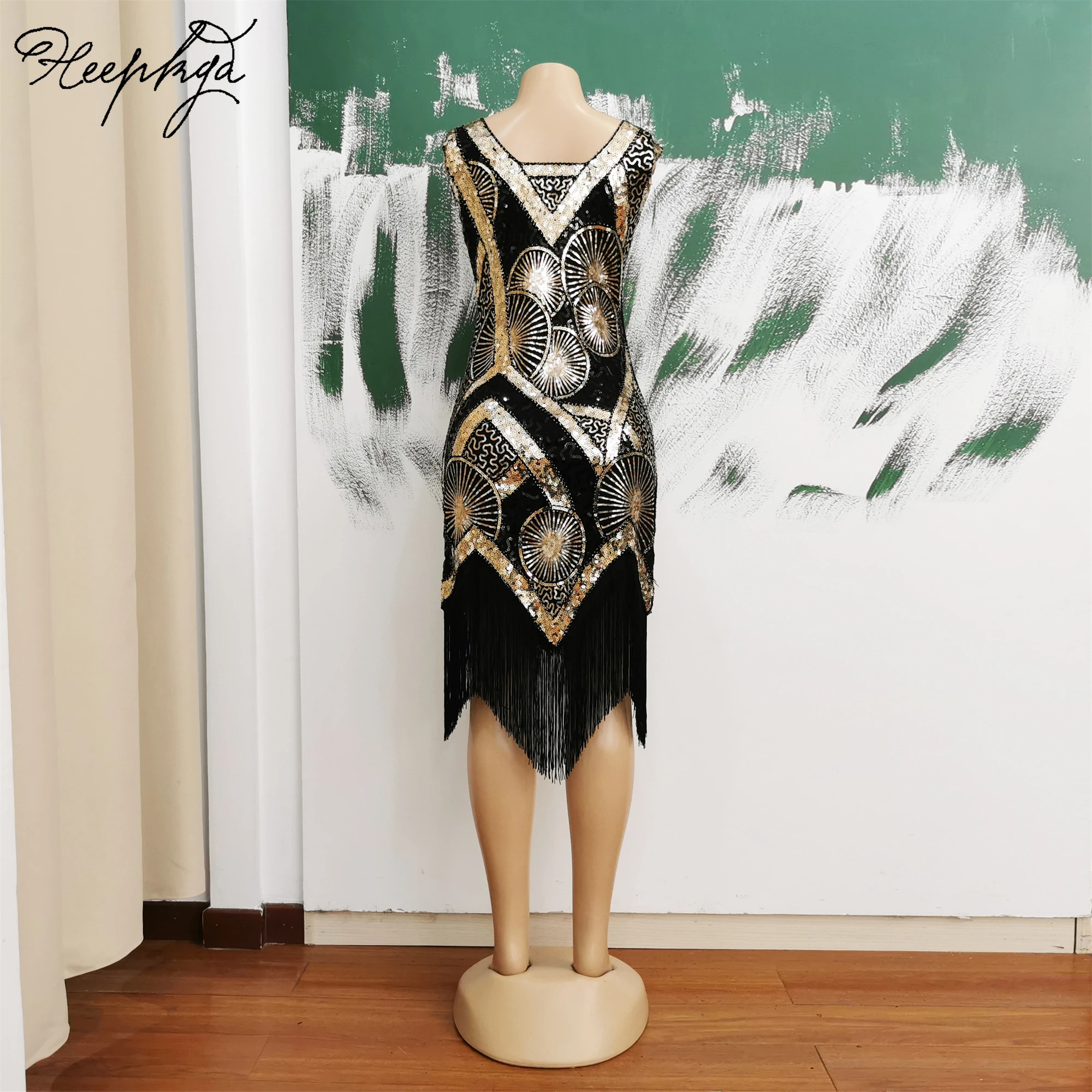 Vestido de noite formal dourado curto com borla, Lantejoula, Direto, Brilhante, Lantejoulas, Ocasião especial, Casamento, Impressionante, Tamanho positivo, 2024