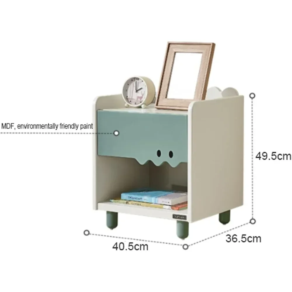 Children's Nightstand, Bedroom Bedside Table, Cute Bedroom Furniture, D 15.9 x W 14.3 x H 19.4 Inches, Wood Bedside Cabinet