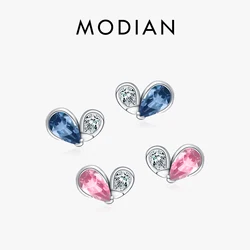 MODIAN 925 Sterling Silver Romantic Tiny Hearts Stud Earrings Delicate Colorful CZ Earrings for Women Party Fine Jewelry