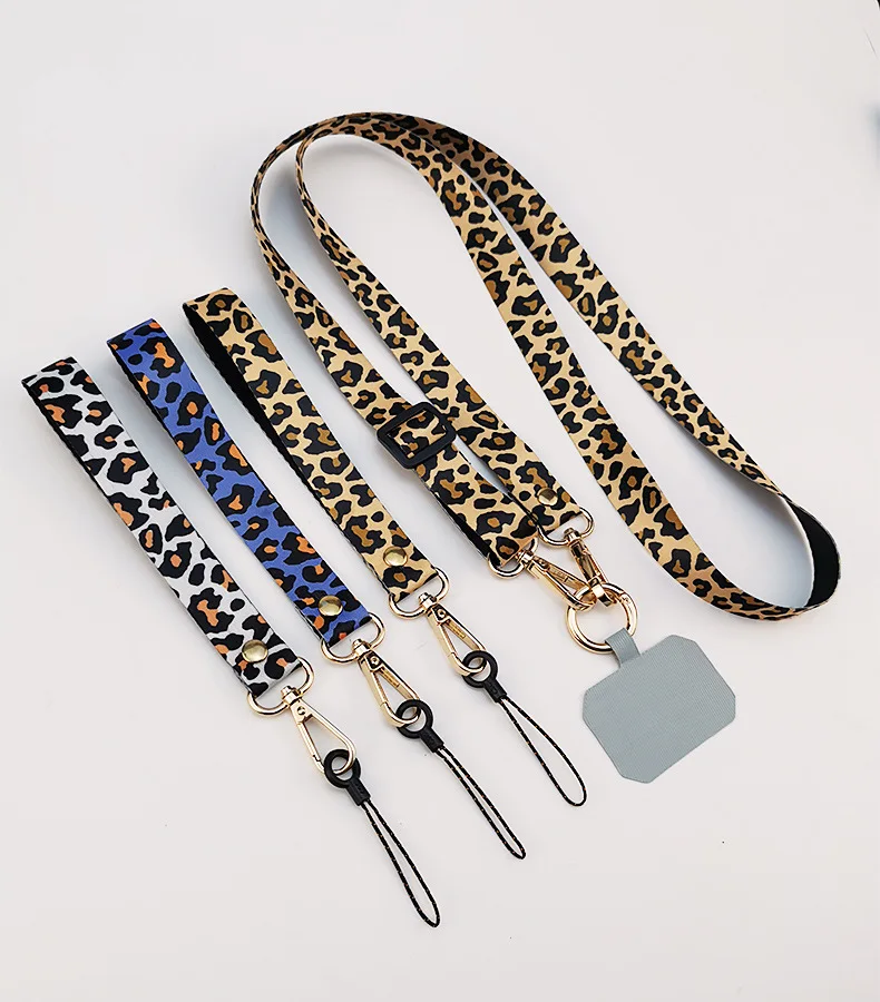 Handy-Lanyard, bedruckt, hinten hängende Halskette, Umhängetasche, Leopardenmuster, verstellbare Schulter, breiter Anhänger, Anti-Verlust-Schlinge mit Clip