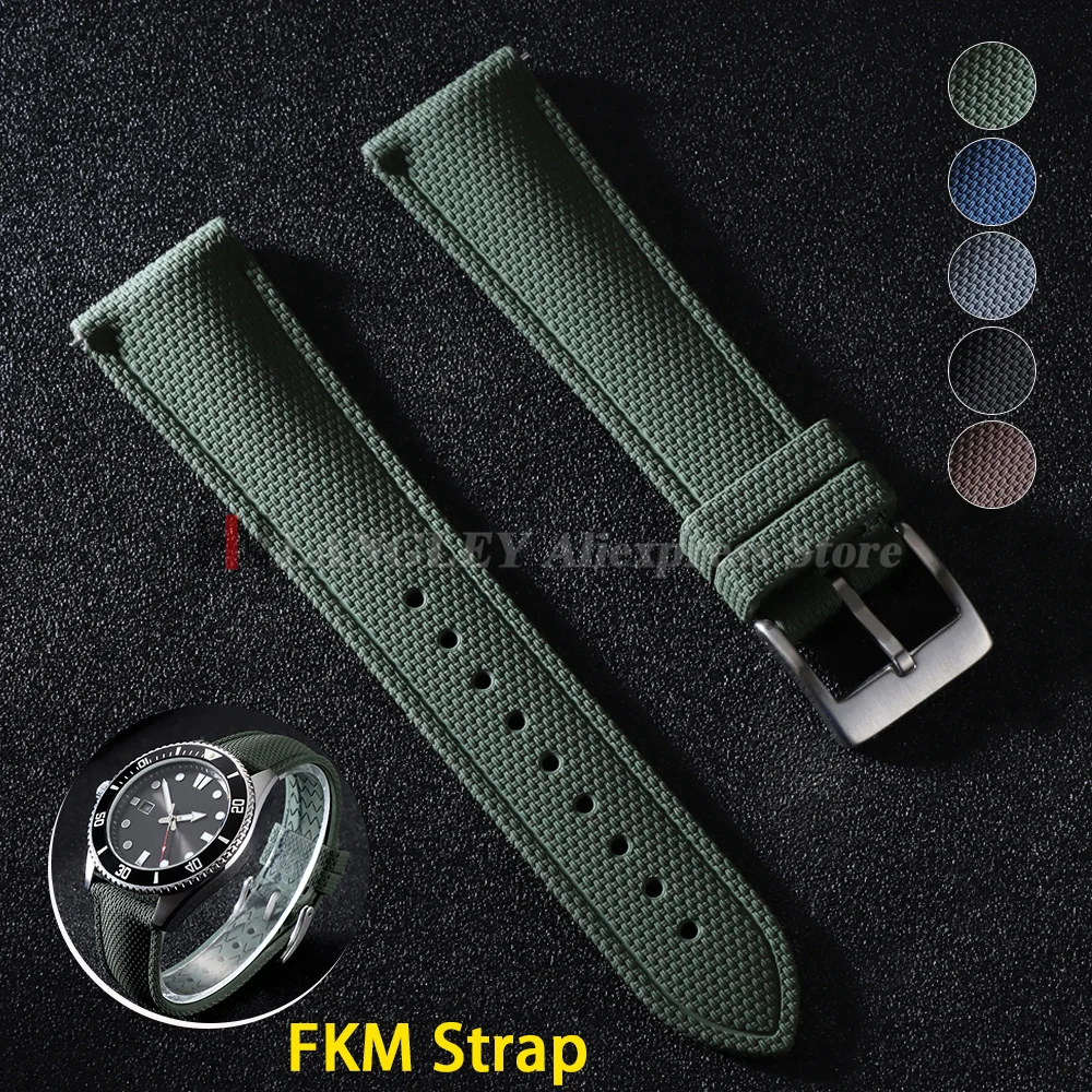 FKM Rubber Watchband 20mm 21mm 22mm Watch Strap Quick Release Bracelet for Omega for Seiko for Citizen Band Casual Weave Pattern