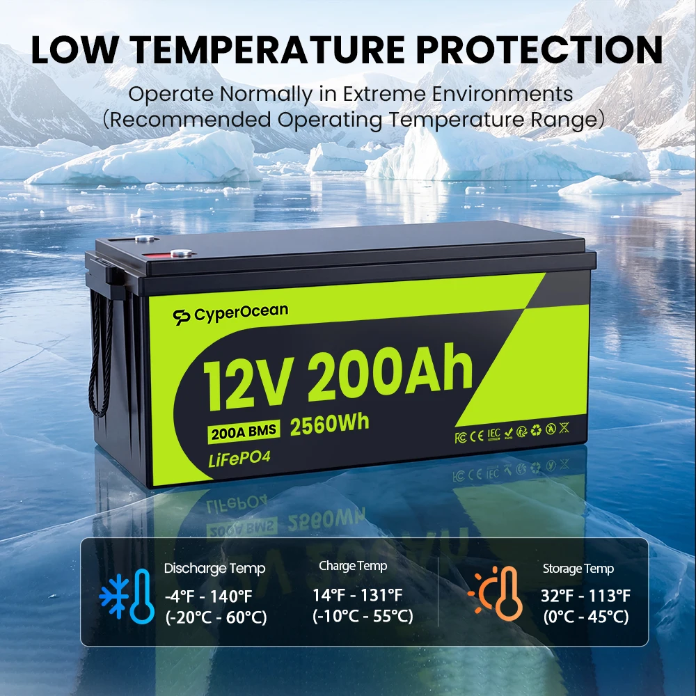 CyperOcean 200Ah Lifepo4 Battery 12V 4 Packs Solar Lithium Iron Phosphate Battery Rechargeable 200A BMS Grade A 15000+ Cycles - view 4