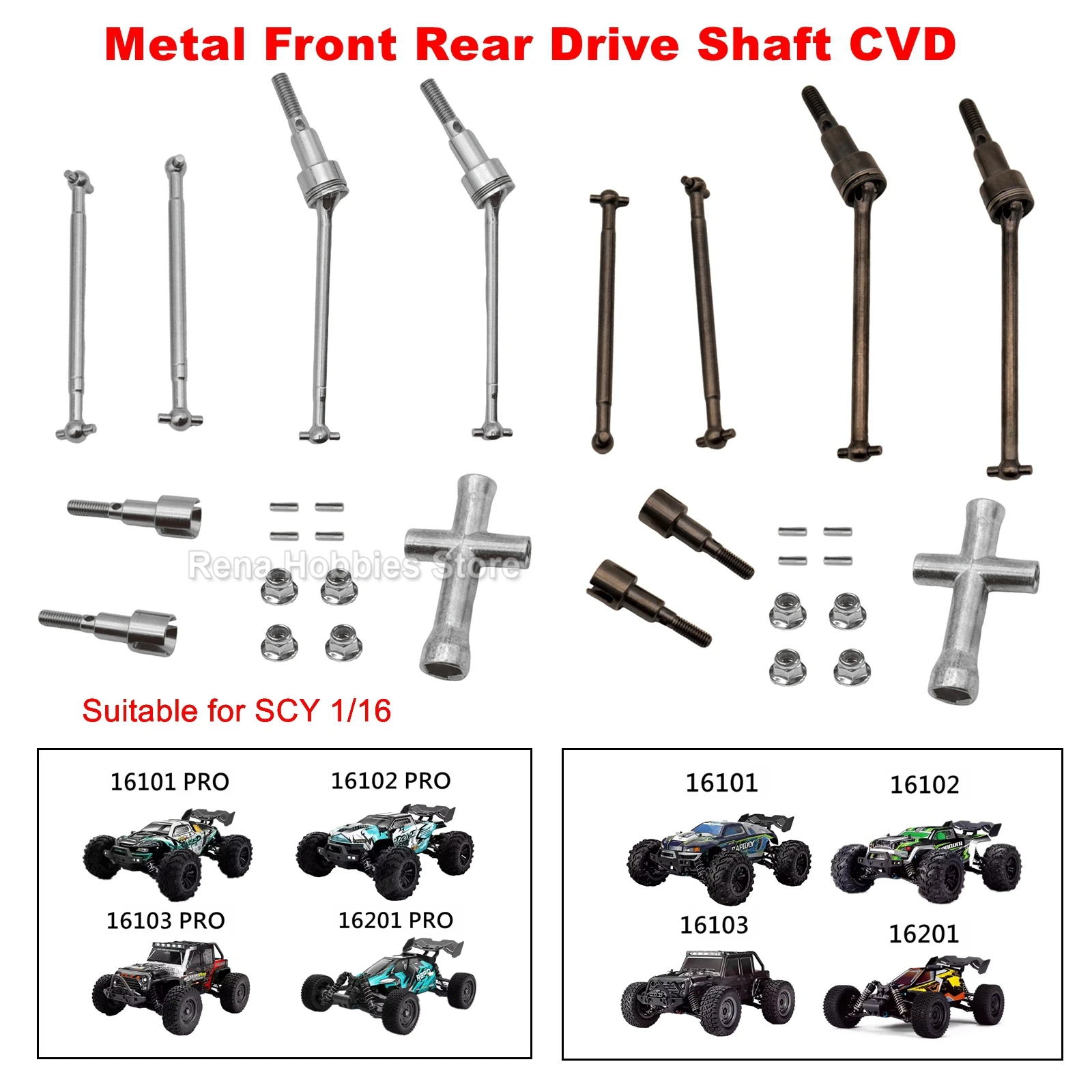 4 PCS/Set Metal Front & Rear CVD Drive Shaft Dogbone Kits for SCY 1/16 Brushed Brushless 16101 16102 16103 PRO 16201 Upgraded