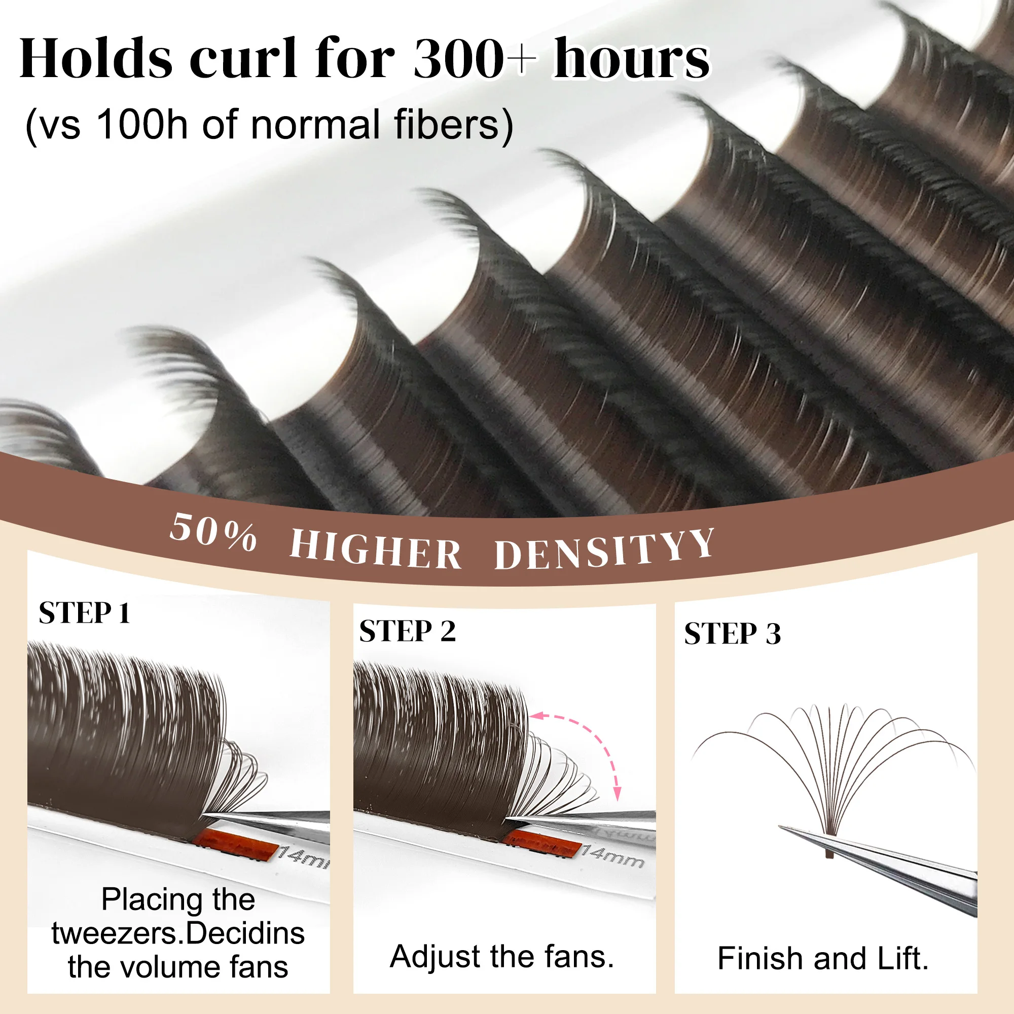 CoMango donkerbruine, gemakkelijk te gebruiken, bloeiende wimpers, premium mega volume wimperextensions, pluizige bruine wimpers voor gebruik in salons