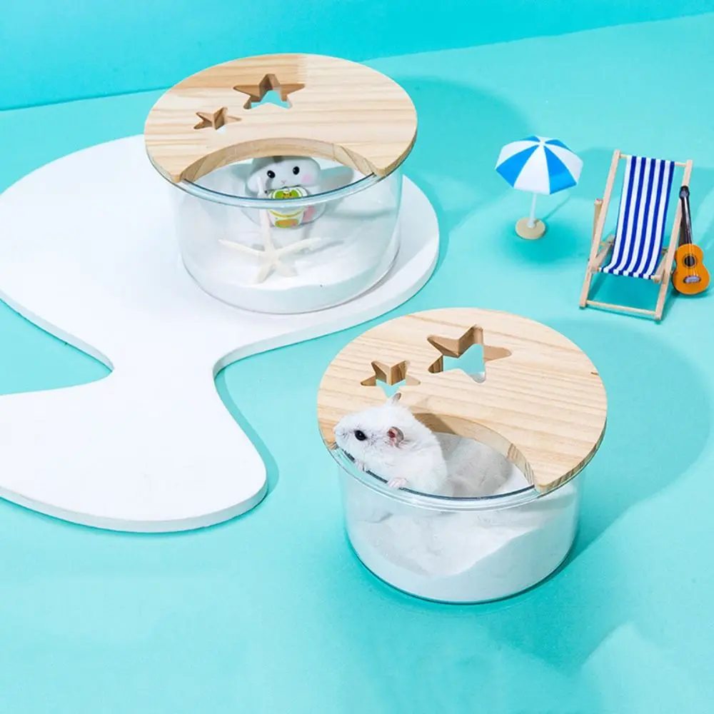 

Transparent Hamster Bathtub Star Moon Shape with Cover Hamster Sand Bath Box Anti-leak Golden Bear Bath Toilet