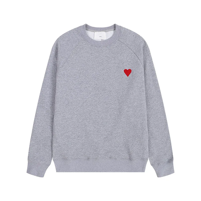 New Products Women's Crew Neck Hoodie Sweater Pullover Shoulder Retro Simple Heart Pattern Embroidered Loose Men's Sports Tops