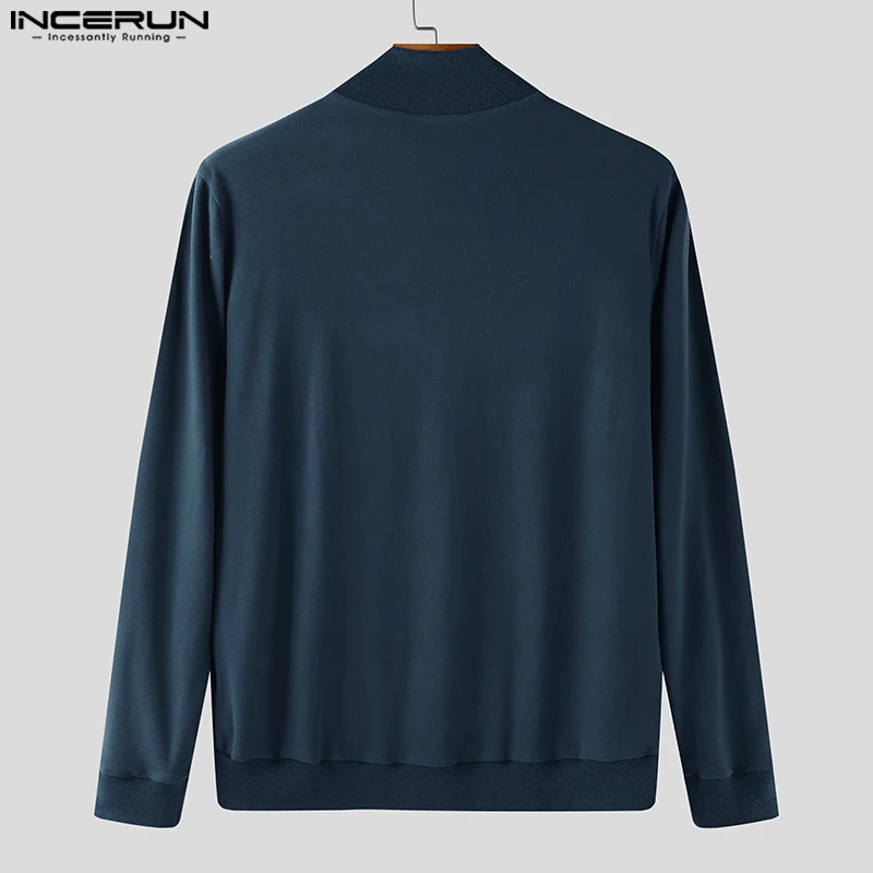 INCERUN Men Sweatshirts Solid Color Stand Collar Long Sleeve Zipper Male Cardigan Streetwear Autumn 2025 Fashion Casual Hoodies