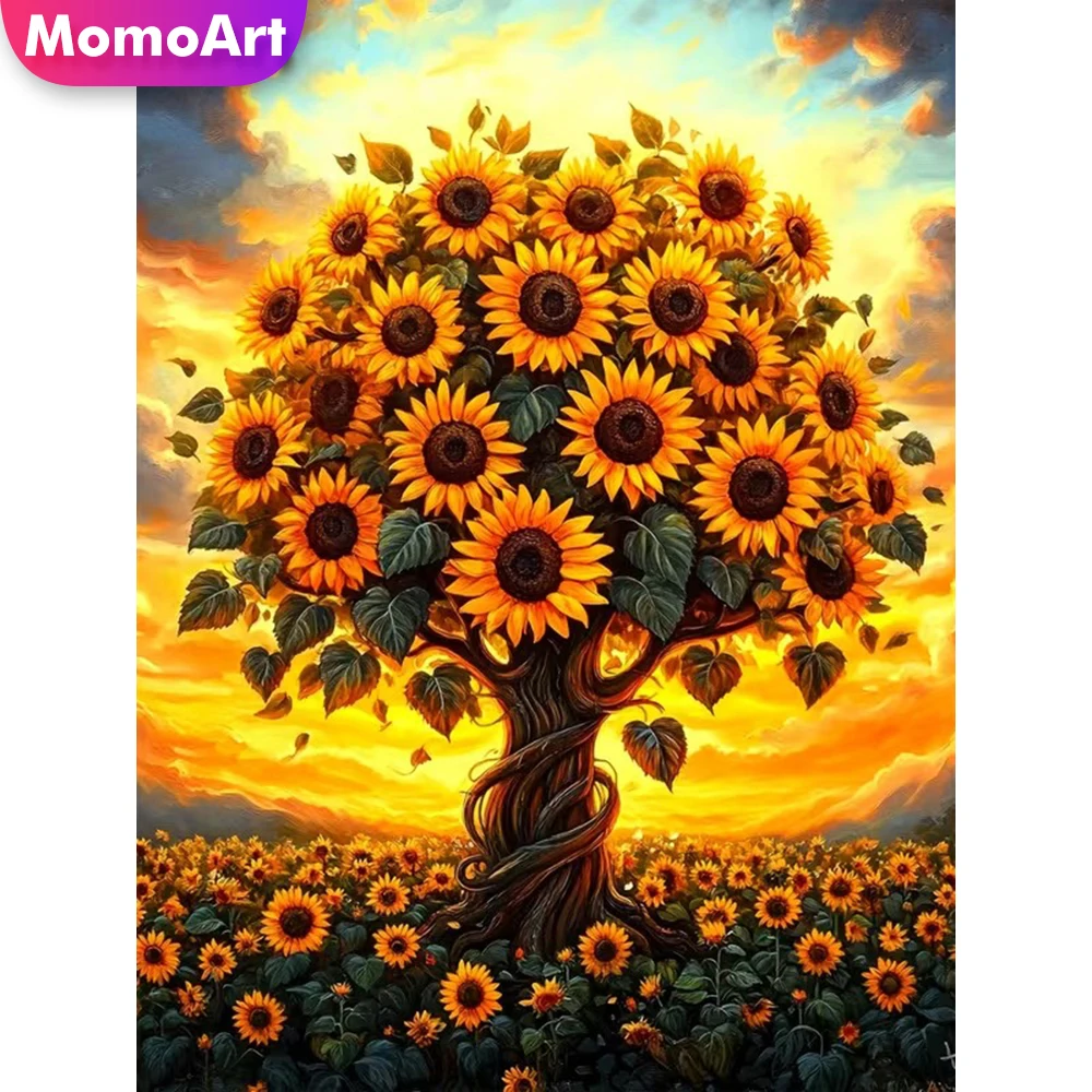 Momoart Ayçiçeği Elmas Nakış Ağacı Boyama Manzara Akrilik Zanaat Malzemeleri DIY Elmas Mozaik Çiçek Çocuk Hobi