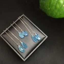 1 Pair Fengbaowu Natural Aquamarine Earring 925 Sterling Silver Irregular Shape Reiki Healing Stone Fashion Jewelry Gift Women