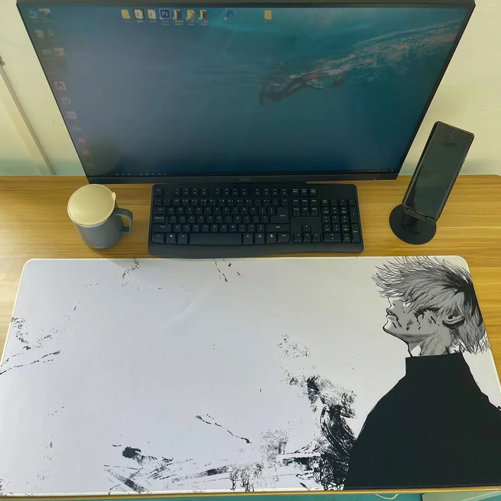 Mouse Pad Office PC Gaming Accessories Keyboard Rug Laptop Kaneki Ken Black And White Mousepad Japan Anime Tokyo Ghoul Desk Mat