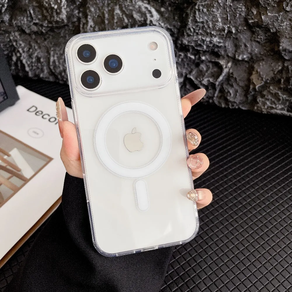 Transparent Original Magnetic Phone Case for iPhone 17 16 15 14 Plus 13 12 mini 11 Pro XS Max XR for Magsafe Acrylic Clear Cover