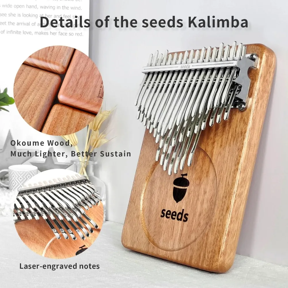 Seeds Chromatic Kalimba 41 Keys C Tone 3 Layer Professional Thumb Piano Handmade Okoume Wood Calimba Musical Keyboard Instrument