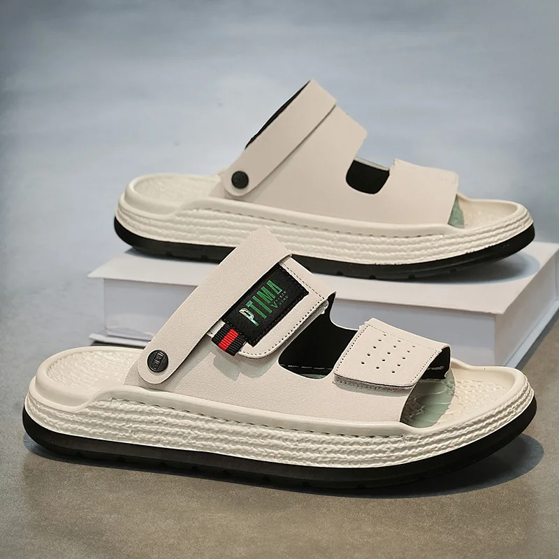 

Men's Summer Outdoor Wear Anti-Slip Wear-Resistant Sandals Driving Dual-Purpose Sports Casual Beach Slippers PU Material Slip-On