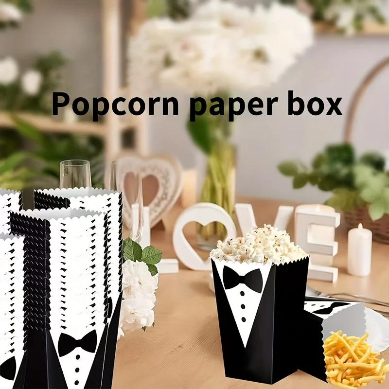 10pcs Popcorn Paper Box Black And White Suit Bow Tie Square Box Thickened Disposable Paper Box