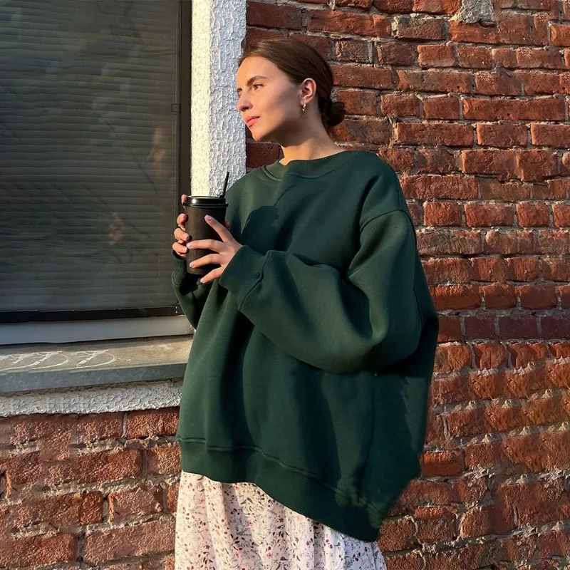 Women's Autumn/Winter Top Sweatshirt Fleece Retro Simple Comfortable Loose Casual Design Fashion Soft Niche Versatile Skinny