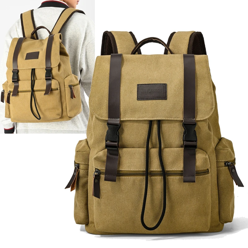 حقيبة ظهر ريترو للرجال مقاس 16 بوصة للكمبيوتر المحمول، حقيبة ظهر ذات سعة كبيرة للتنقل، حقيبة كتف مزدوجة، حقيبة مدرسية للمراهقين الجامعيين