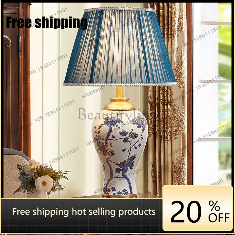 American bedroom bedside lamp high-end Chinese ceramic creative living room table lamp