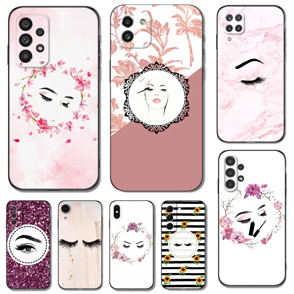 Black tpu Case For Samsung galaxy S23 S22 S20 S21 FE PLUS ultra+S10 E lite cover eyelash Makeup Lip