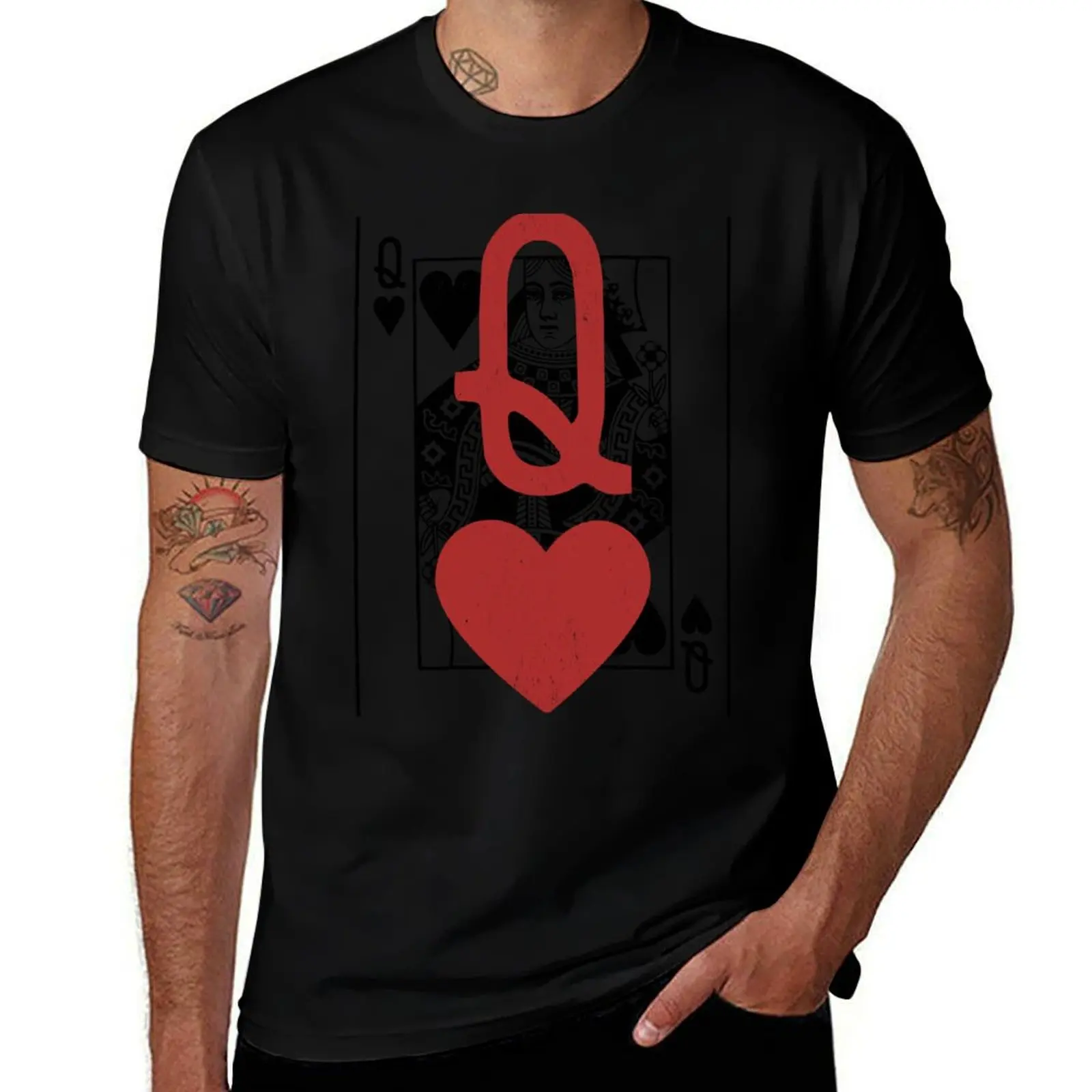 

Queen of Hearts: Bold Red Heart Overlay T-Shirt Functional Casual Short Sleeve Tee